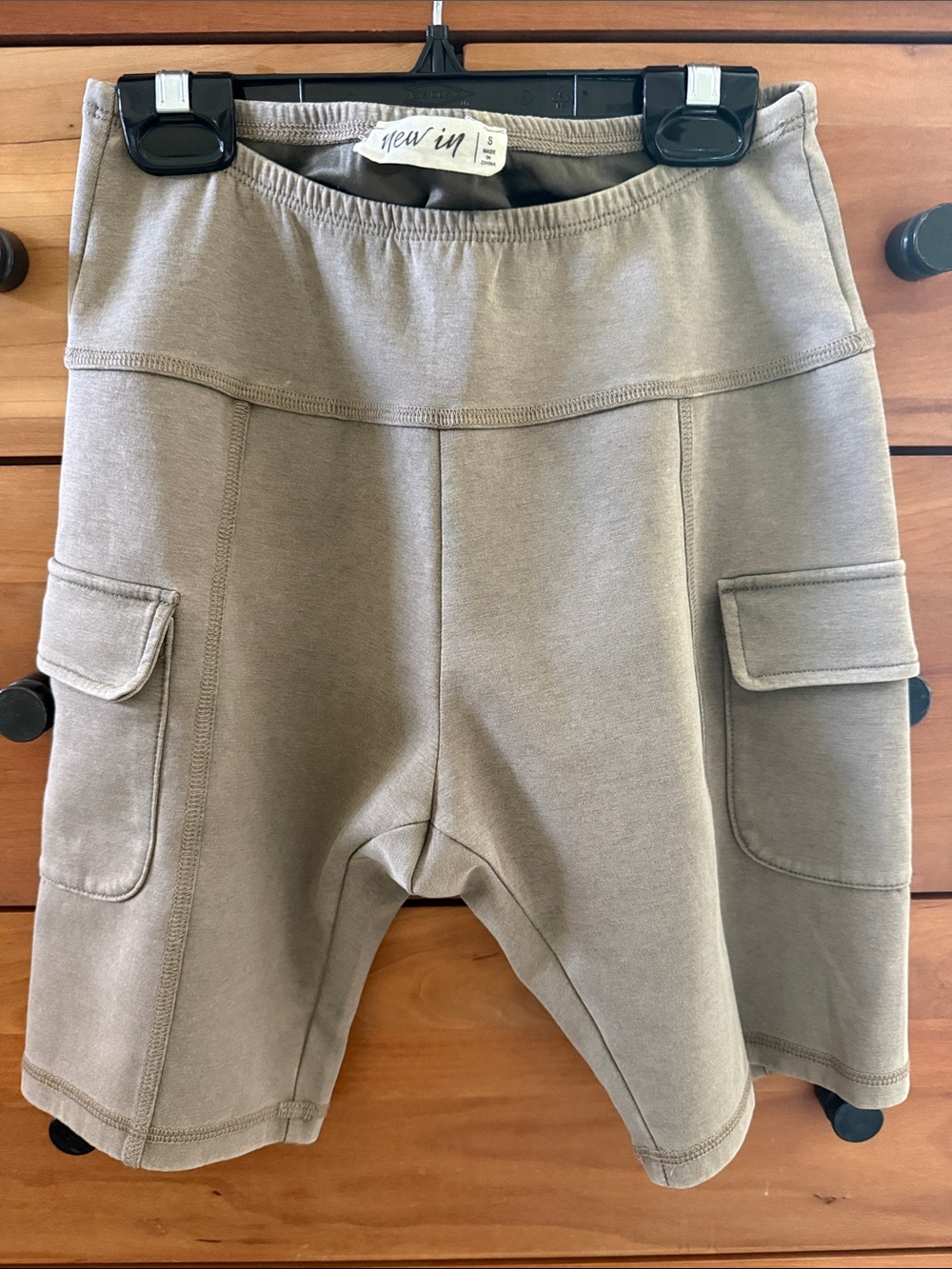 New In Women's Casual Cargo Pocket Biker Shorts Taupe/Light Olive Green Size S